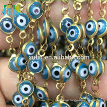 Blue White Color Turkey Evil Eye Metal Wire Rosary Beads Chain